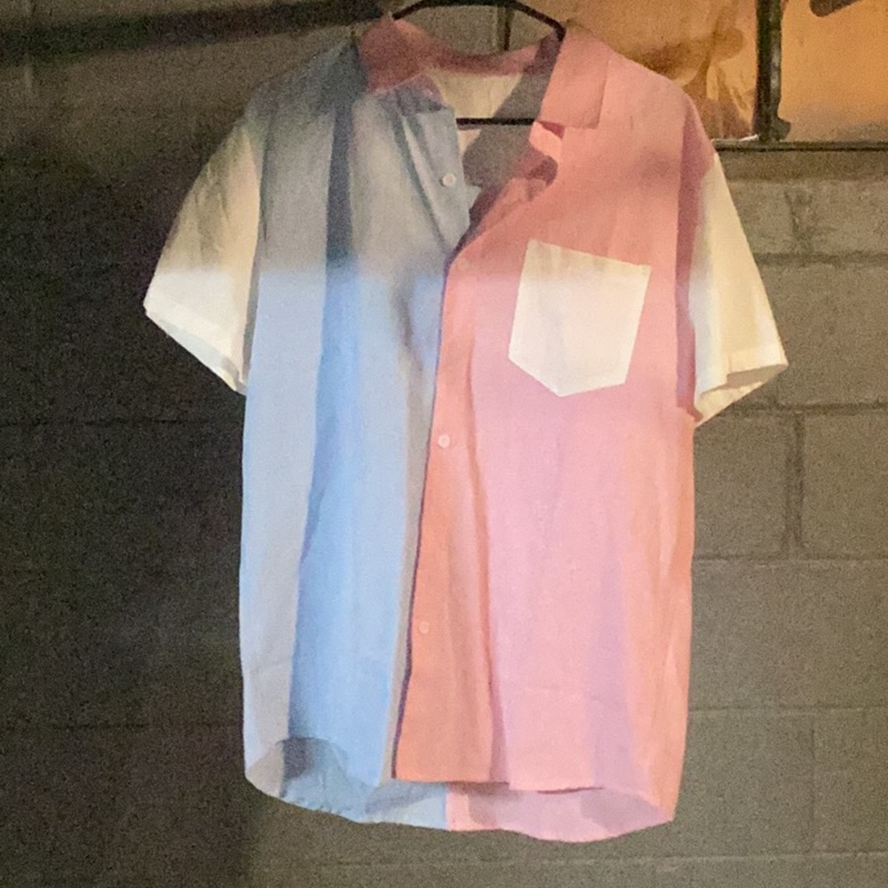 Shein mens colorblock button up shirt